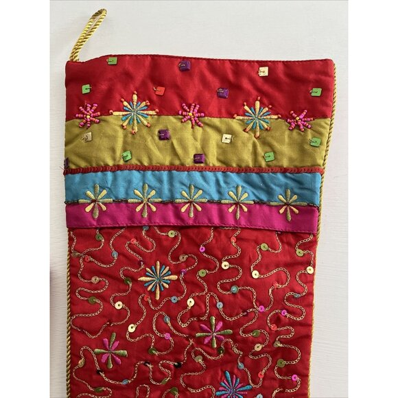 Pier 1 Imports Christmas Stocking Set of 3 Kitschy Multicolored Sequined Beaded - Picture 3 of 16